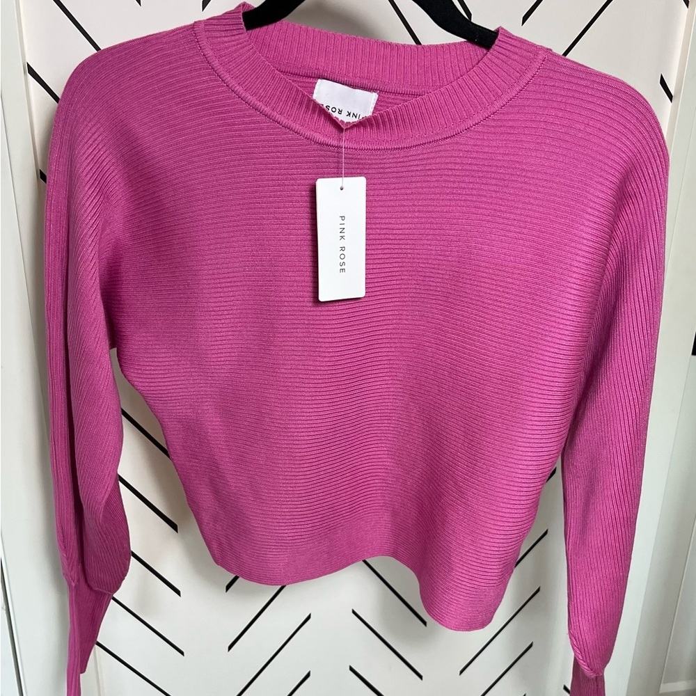 NWT Pink Rose Pink Crew Neck Cropped Sweater